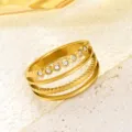 Anello in acciaio inossidabile placcato oro strass multistrato elegante donna - Taglia 6 / Anello con Strass Tondo