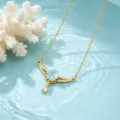 Copper gold-plated zircon necklace with blue flower pendant, elegant clavicle chain for women. - Blue Flower Necklace