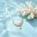 Vergulde Zirkonia Bloem Hanger Ketting Elegante Sleutelbeen Ketting Sieraden Vrouwen - Roze Bloem Halsketting