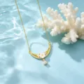 Vergulde zirkoon bloem hanger ketting elegante minimalistische sleutelbeen ketting variant - Witte Bloemen Halve Maan Ketting
