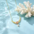 Koper vergulde zirkoon halve maan bloem ketting elegante vrouwen luxe sleutelbe Keten - Roze Bloemen Halve Maan Ketting