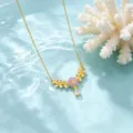 Koper vergulde zirkonia halsketting met roze bloem hanger, stijlvolle dames sleutelbeen ketting. - Roze Bloem Halsketting