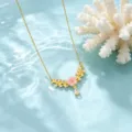 Vergulde Zirkonia Bloem Hanger Ketting Dainty Sleutelbeen Ketting Elegante Dames Sieraden. - Roze Bloem Halsketting