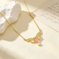 Koper verguld zirkoon vlinder hanger ketting vrouwen luxe sleutelbeen ketting sieraden - Roze Vlinder Bloemblad Ketting