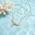 Vergulde kubieke zirkoon bloem sleutelbeen ketting, elegant sieraden model voor vrouwen. - Roze Bloem Halsketting