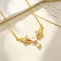 Vergulde koperen bloem ketting met zirkonia stenen elegante sleutelbeenketen dames sieraden - Witte Bloemen Blad Ketting