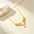 Vergulde zircone bloem sleutelbeen ketting, elegante minimalistische dames mode sieraden. - Witte Bloem Halsketting
