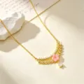 Koper vergulde zirkonia ketting met roze bloem en druppelhangertje voor dames chic design. - Roze Bloem Halsketting