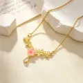 Vergulde Zirkonia Bloem Ketting Delicate Tak Hanger Sieraden voor Vrouwen Stijlvol - Roze Bloemen Tak Ketting