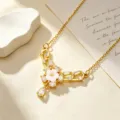 Verguld zircone bloem hanger ketting elegante luxe sleutelbeen ketting sieraden voor - Witte Bloem Halsketting
