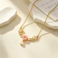 Vergulde Zirkoon Ketting, Roze Bloem Hanger, Elegante Dainty Sleutelbeen Ketting Variant - Roze Bloem Halsketting