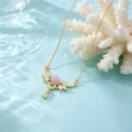 Vergulde zircone ketting met bloemhanger, elegante dubbele ring sleutelbeen ketting voor dames. - Roze Bloem Halsketting