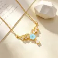 Vergulde zirkoon bloem ketting, fijn sleutelbeen ketting variant voor elegante dames sieraden. - Blauwe Bloemenketting