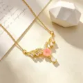 Elegante koperen vergulde zirkoon ketting met roze bloem hanger voor damesstijl. - Roze Bloem Halsketting