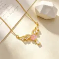Vergulde zirkonia halsketting elegante bloem sleutelbeen ketting dames mode sieraden. - Roze Bloem Halsketting