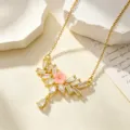 Vergulde messing zirkonia ketting chique bloem sleutelbeen ketting mode sieraden leuk - Roze Bloem Halsketting