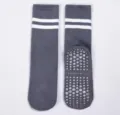 Grey yoga grip socks for women, non-slip pilates and fitness floor socks with stripes. - One Size / Dark Gray