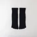 Women's mid-calf black five toe socks, breathable cotton split toe design for daily athletic wear. - Size 35-40 / Black