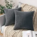 Graue gestreifte Cord-Kissenbezüge im nordischen Stil für die Sofa-Heimdekoration - 66*66 / Dunkelgrau