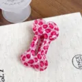 Korean cute bone shaped hair claw clip pink leopard print hair accessory for daily wear style - Pink Leopard