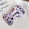 Bonita pinza para el pelo en forma de hueso con estampado de leopardo accesorio de moda. - Estilo Hueso / Leopardo Fucsia