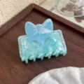 Pince à cheveux nœud bleu clair strass style français, élégante pince requin acétate femme. - Bleu