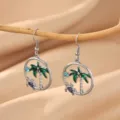 Stainless steel palm tree turtle drop earrings tropical style fashion jewelry accessories - Vacation Island Turtle Style (E7110)