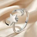 Stainless steel rotating star moon open ring, chic silver jewelry for women daily wear. - Rotating Star Moon Style (JZ3805P-3-SL2)