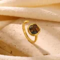 Bague ouverte en pierre naturelle vintage acier inoxydable or bijou détail exquis - Bague Pierre Ovale Créative (JZ10463G-1)