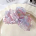 Chic bow hair claw clip, colorful marbled acetate hair catch for elegant styling daily. - Iridescent Pink