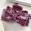 Purple leopard bow hair claw clip cute aesthetic acetate hair accessory for women styling - Pink Leopard Print