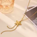 Gold-plated irregular starfish Y-necklace detail showcasing textured metal pendant and layered chains. - Starfish Sunflower Style (N08502G)
