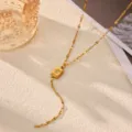 Gold Y-shaped long necklace featuring a square sunburst crystal pendant for women fashion detail view. - Square Sunflower Style (N08304G)