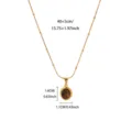 Stainless steel oval amber stone pendant necklace with beaded chain, length 40+5cm. - Gold Amber Stone Style