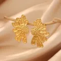 Vintage titanium steel sunflower earrings detail shot, elegant gold flower jewelry for women. - Sunflower Style (E7269G)