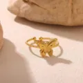 Exquisite 18k gold plated stainless steel butterfly ring, minimalist fashion jewelry detail view. - 3D Butterfly Twist Ring (JZ10414G) / Gold