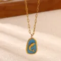 Exquisite 18k gold plated stainless steel necklace featuring a blue enamel dolphin pendant. - Blue Enamel Dolphin Style (N08587G)