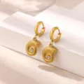 Gold seashell hoop earrings with sparkling zircon inlay, chic 18k gold plated stainless steel jewelry. - Conch Shell Style (E7164G)