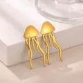 Elegant gold-plated jellyfish earrings featuring a unique marine-inspired design for women. - Jellyfish Shape Style (E7271G)