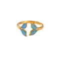 18K Gold Plated Stainless Steel Blue Enamel Open Ring Chic Trendy Finger Jewelry for Women - Leaf Style (JZ7897G-3)