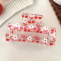 Transparent cherry bow hair claw clip, cute square resin hair accessory for daily styling. - Cherry Flower Transparent