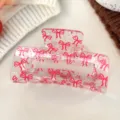 Clear hair claw clip featuring cute red bow and heart patterns, perfect for daily wear. - Red Bowknot Transparent