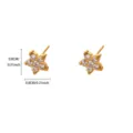 Detailed shot of minimalist 18k gold plated flower stud earrings with sparkling clear zirconia. - Clear Mini Flower Style (E6962G-1)
