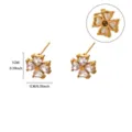 Gold plated stainless steel four leaf clover white zirconia stud earrings detail view - White Clover Style (E6961G-1)