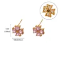 18K gold plated stainless steel pink cubic zirconia four leaf clover stud earrings for women. - Pink Clover Style (E6961G-2)