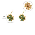 Gold plated stainless steel green zirconia four leaf clover stud earrings for women 1cm - Green Clover Style (E6961G-3)