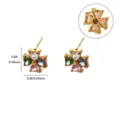 Colorful Zircon Four-Leaf Clover Stud Earrings 18K Gold Plated Stainless Steel Jewelry Women - Multicolor Clover Style (E6961G-4)