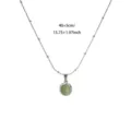 Minimalist titanium steel oval green cat eye stone pendant necklace with beaded chain. - White Gold Green Cat's Eye Stone Style