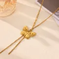 Gold butterfly pendant Y-shaped layered necklace variant, delicate metal jewelry accessory. - Butterfly Pendant Style (N08423G)