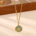 Gold Plated Stainless Steel Blue Enamel Jellyfish Pendant Necklace Ocean Series Jewelry - Round Blue Jellyfish Style (N08499G)